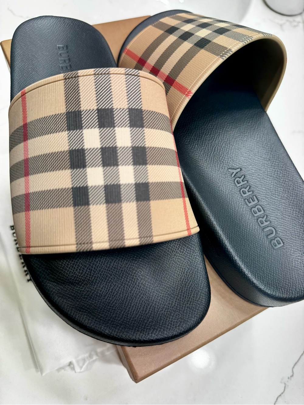 Burberry Black Footbed Nova Check Slide Sandals - Picture 3 of 6